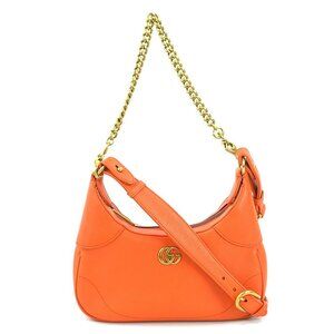 GUCCI Orange Leather GG Marmont Shoulder Bag